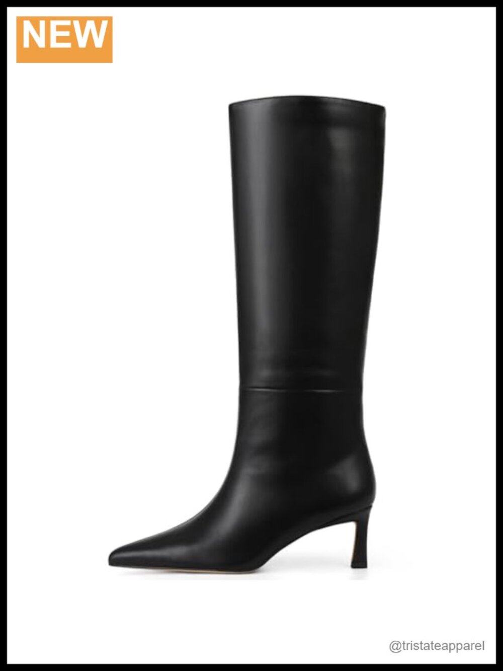 Women's Knee High Wide Calf Kitten Heel Boots Pointed Toe Faux Leather Pull On
